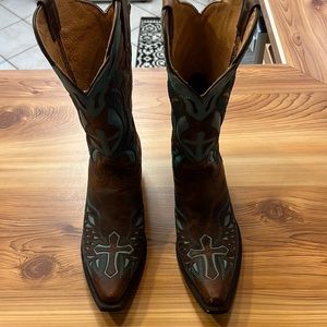 Ladies Brown brown and turquoise boots